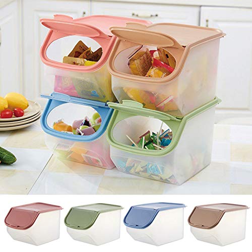 Lannmart Dried Food Storage Sealed Box with Measuring Cup Plastic Kitchen Cereal Flour Rice Bin Bean Grain Container Organizer Ho - Thumbnail 6