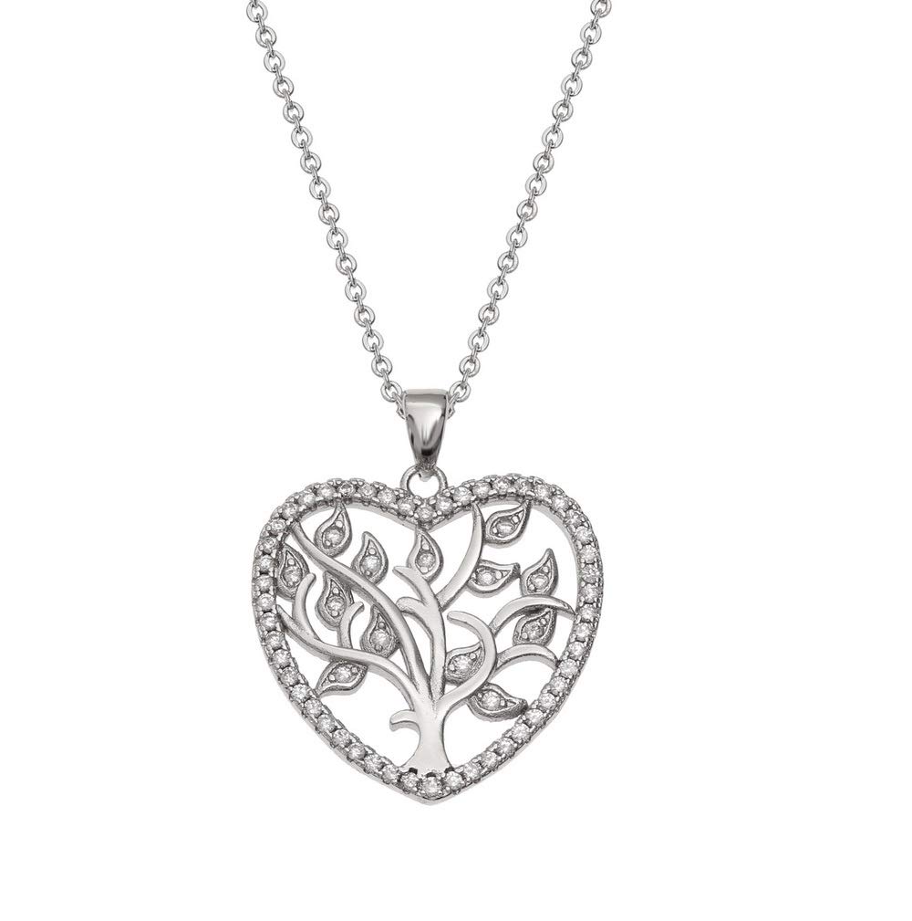 BellaMira Lifestyle Accessories Premium Crystal Necklaces Silver Plated - Tree of Life, Heart, Dreamcatcher - For Women And Girls - Sent In Gift Pouch. (Tree of Life Heart)