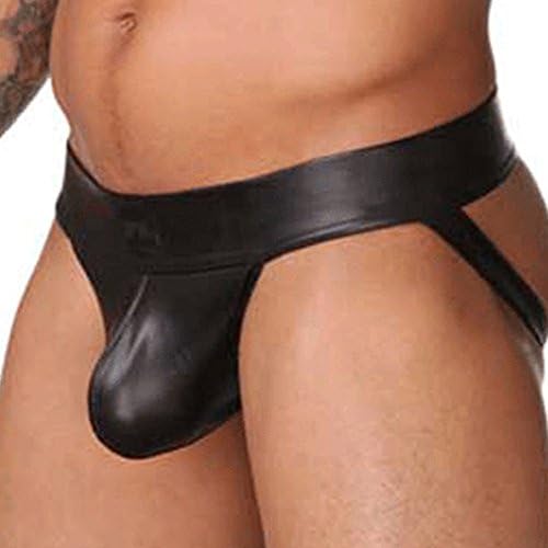 Manocean Mens Sexy Underwear Faux -Leather Jockstrap Breathe Holes G-String M
