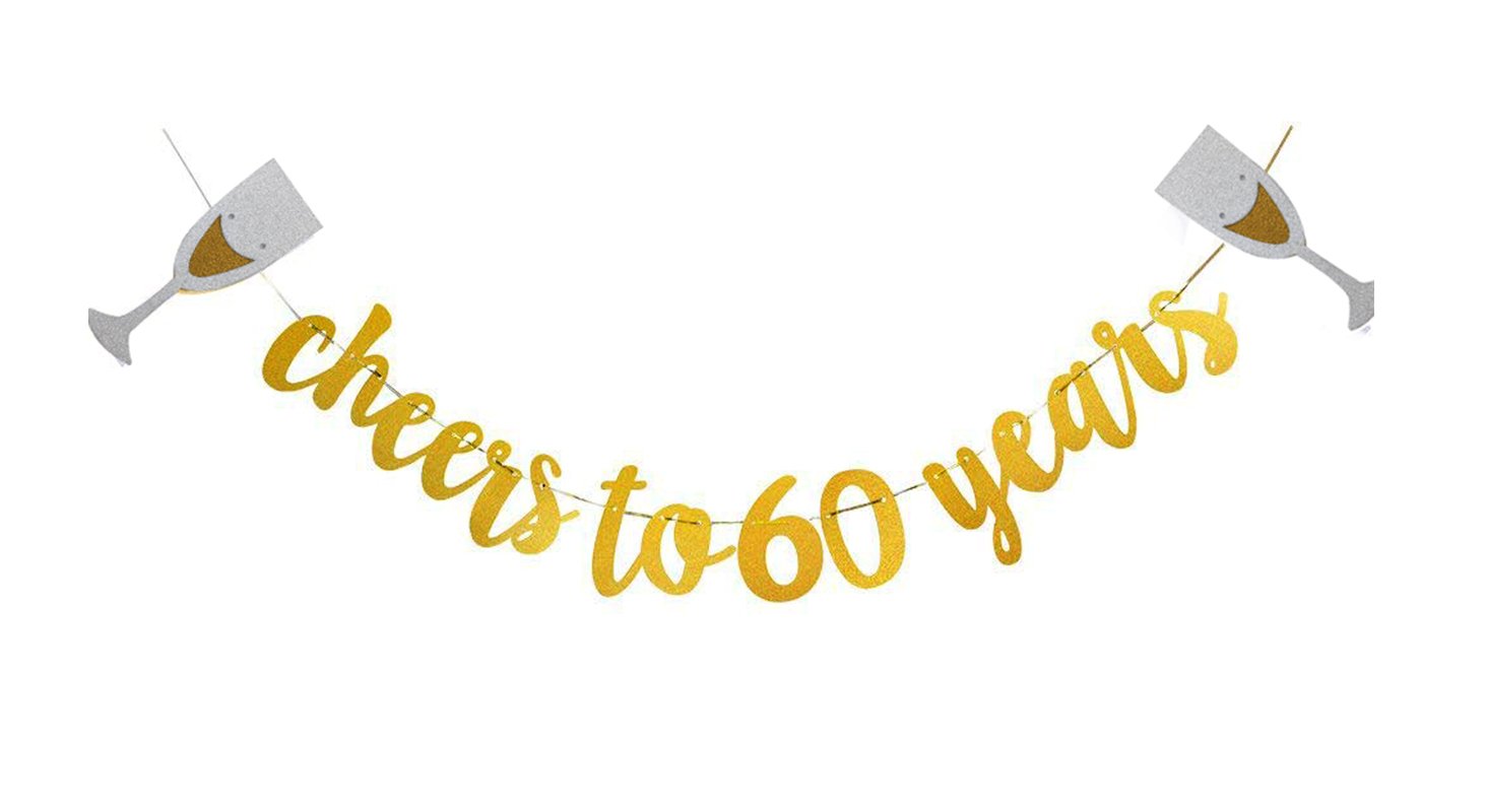 Gold Glitter Cheers to 60 Years Banner for 60th Birthday Wedding Anniversary Party Decoration