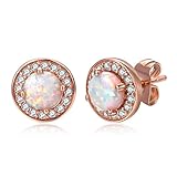  DwearBeauty Rose Gold Plated Stud Cubic Zirconia and Opal Earrings (Round-Shape Rose Gold)