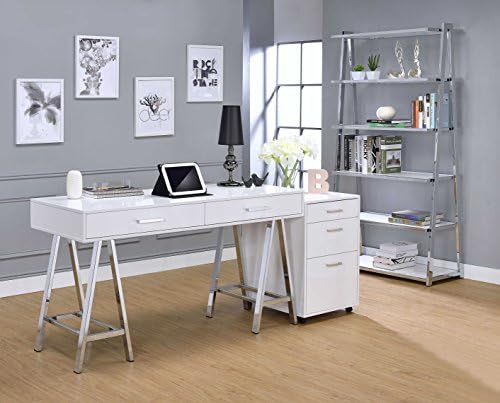 Coleen Leaning Bookcase in White High Gloss and Chrome