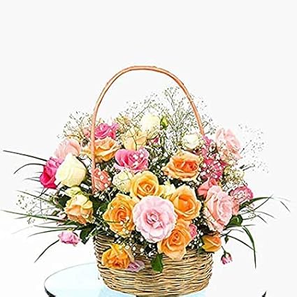 FloraZone Fresh Flowers 25 Mix Roses Basket Arrangement