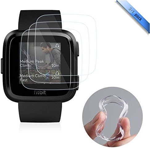 Ultra-thin, ultra-soft case for Fitbit Versa, TPB screen protector (white translucent) and 9H anti-foam tempered glass film [1 + 3 components].