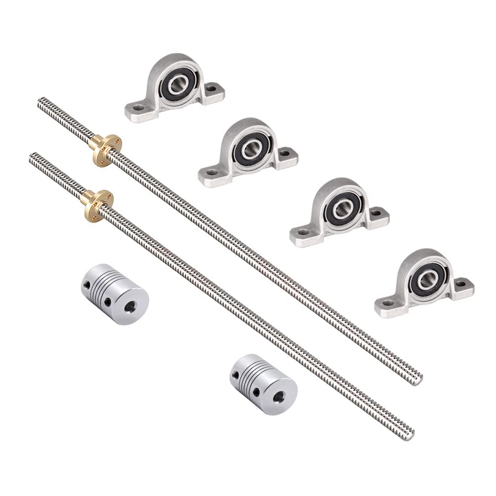 iYueMps 2 Sets 100mm 8mm T8 Lead Screw Set,Stainless Steel Threaded Lead Screw Rod Nut Coupling Vertical Bearing Mount Set for 3D Printer