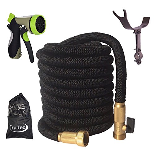 Newest 75 Foot Expandable Garden Hose, Strongest Expanding Hose with Triple Layer Latex Core, 48 Ply Fabric, 8 Pattern Spray Nozzle, Tidy Stainless Steel Holder (Pat. Pend.)