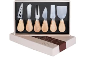 Emapoy 6Pcs Cheese Knives Set with Wooden Handle,Charcuterie Boards Accessories for Cheeses Slicer/Cheese Cutter/Cheeses Fork
