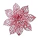 Turelifes Pack of 12 Glitter Artificial Poinsettia Flowers Christmas Tree Ornaments 5.9''(15cm) Diameter (Pink)