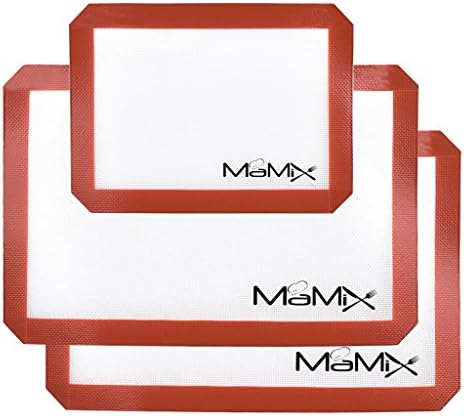 Set of 3 MaMix Silicone Baking Mats Non Stick - 2 Half Sheets and 1 Qtr Sheet - Reusable Cookie Sheets