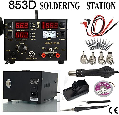 853D 3in1 Soldering Rework Station SMD Iron Hot Air Gun with DC Power Supply