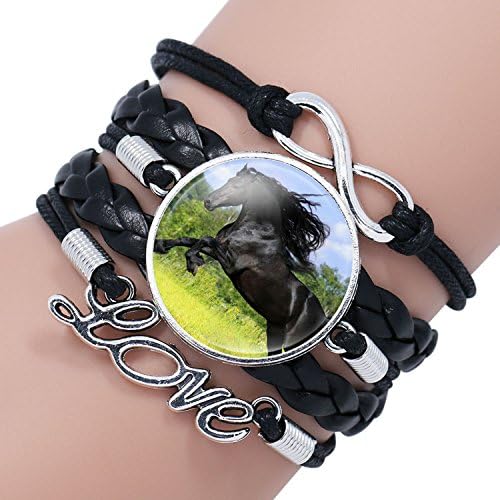Yntmerry Gem Glass Bracelet Handwoven Multilayered Leather Horse Bracelet,12003301