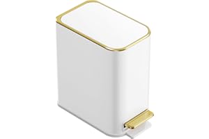 TIPGO Small Bathroom Trash Can with Lid Soft Close, Step Pedal, 5 Liter / 1.3 Gallon Stainless Steel Trash Bin, Slim Garbage Cans for Toilet, Office, Bedroom (White)