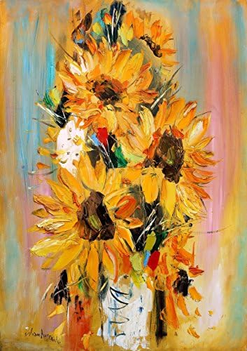 Original Large Impasto Sunflower oil painting on Canvas Modern Flowers Wall art decor by IvMarART