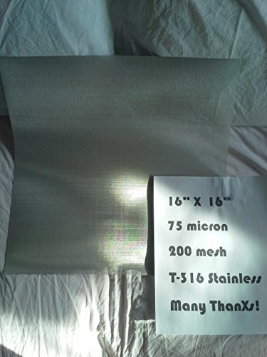 200 Mesh 75 Micron 16" X16" Screen Stainless T-316 (1 piece) Surgical Grade Filter Material Particulate Capture Extracts Home Brewing Aquariums Biofuel