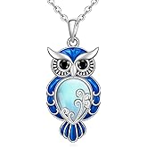 Fenthring Owl Necklace Owl Necklaces for Women Sterling Silver Moonstone Blue Owl Pendant Necklace Owls Charm Graduation Birthday Christmas Halloween Gifts