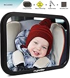 New [2017 Model] Luxury Baby Backseat Mirror - View Infant in Rear Facing Car Seat - Shatterproof, Fully Assembled, Crash Tested and Certified - Inc. Bundle: Cling Sunshades and More