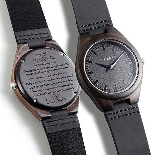 Mens Engraved Wooden Watch, Bymax Wood Watches for Husband Son Groomsmen Customized Birthday Anniversary Gift for Men or Women