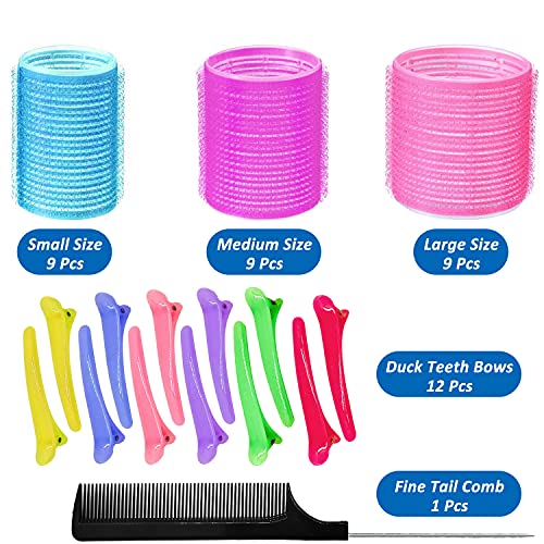 KHTD Large Hair Rollers Sets for Medium Long Hair,Self Grip Heatless DIY Curly Hairstyle Curlers Includes 27 Pcs Hair Curlers and 12 Pcs Clips,Hairdressing Curlers Tools (9 Jumbo+9 Large+9 Medium)