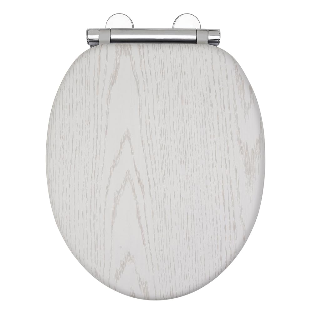 AQUALONA® Luxury White Oak Effect Toilet Seat - Soft Close MDF Moulded Wood Seat with Quick Release Button and Durable Hinges - Comfortable, Easy to Clean and Install with Universal Fittings