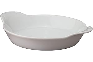 HIC Kitchen Round Au Gratin Baking Dish, Fine White Porcelain, 4-Ounce