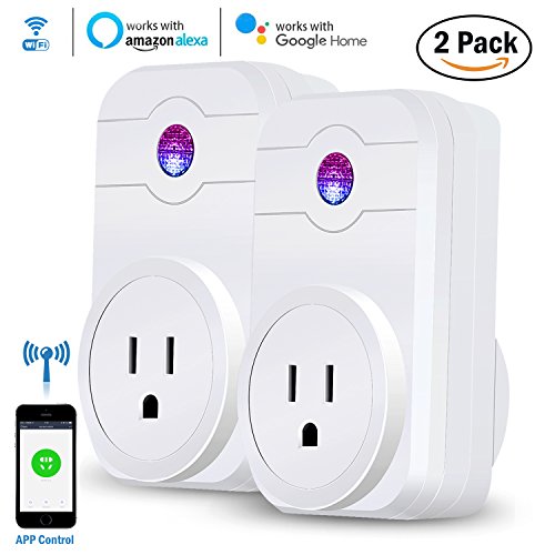 WiFi Smart Plugs, Esolom Wireless Outlet Timer Socket Compatible with Alexa and Google Assistant, App Controlled Appliances from Anywhere by Smartphone - NO Hub Required (2 Packs)
