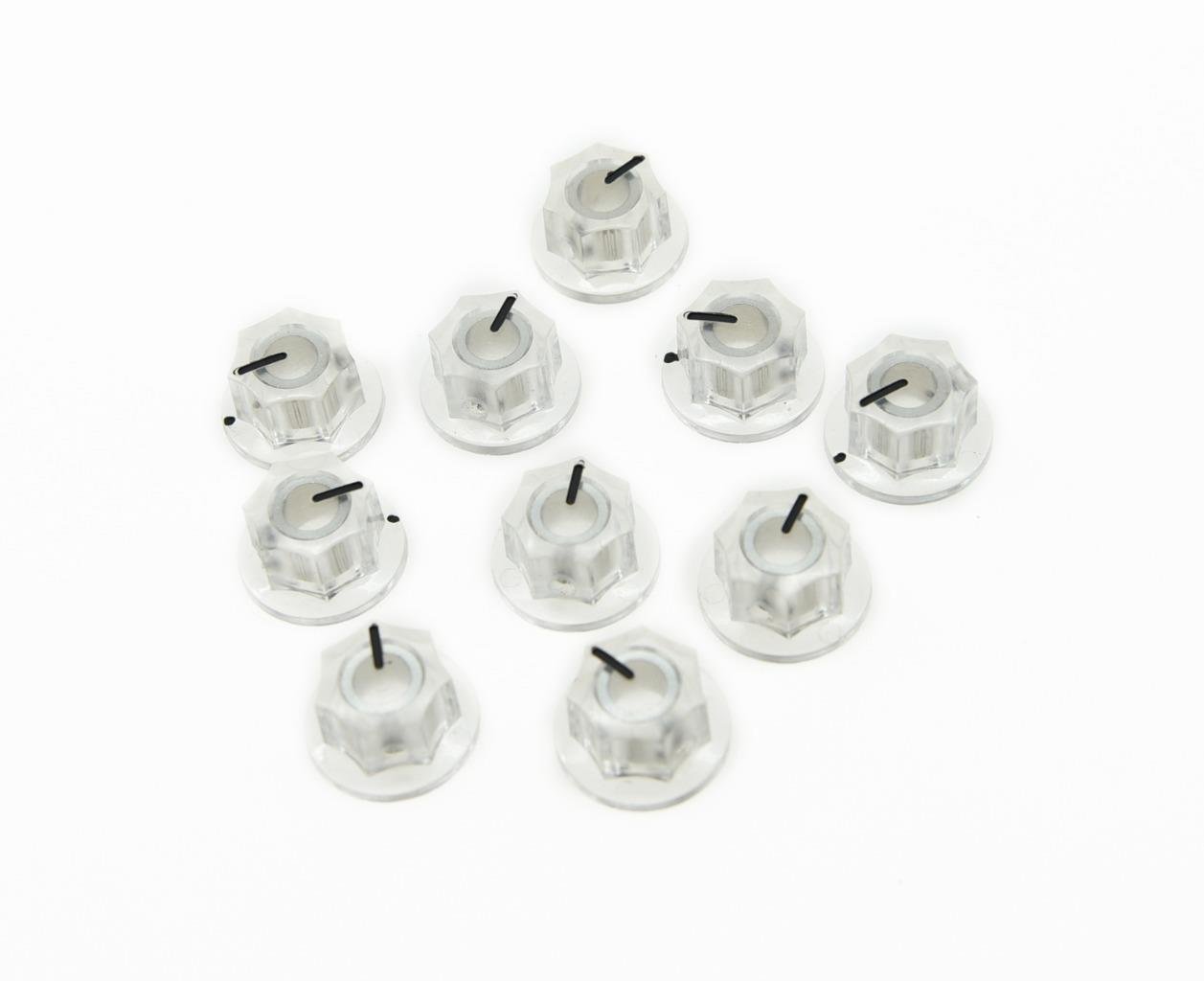 KAISH Pack of 10 Clear Mini MXR Style Skirted AMP Knob Transparent Brass Insert Effect Pedal Knobs