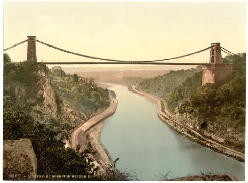 Victorian View of Clifton Suspension Bridge from the Cliffs, Bristol, England, Large A3 size 41 by 28 cm Canvas Textured Fine Art Paper Photo Print by OFA Photochroms
