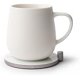 Ui Self-Heating Mug Set - Jasmine White | 12 fl oz / 355 mL Ceramic Coffee Mug Warmer, Infrared Temperature Control Heating Mug with OHOM Pad Max for Coffee &amp; Tea