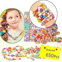 MeGaLuv DIY Beads Set with, 24 Different Types and Shapes Colorful Acrylic Beads in a Box for Children Necklace and Bracelet Crafts, Gift Kit for Kids (650 Pcs)