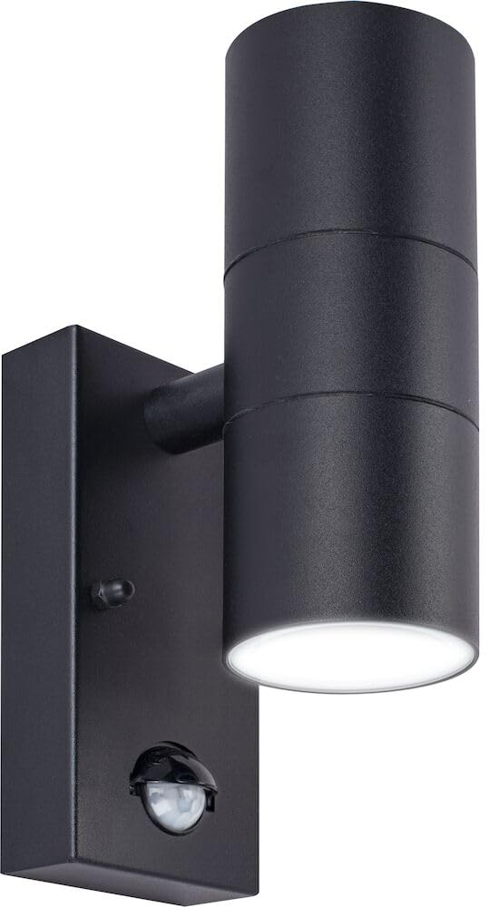 Luceco Black Stainless Steel Exterior Decorative Gu10 Up or Down Wall Light with Pir Motion Sensor - Ip44