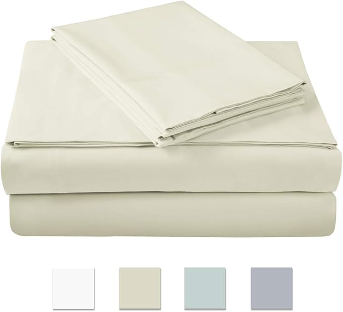 500 Thread Count 100 Cotton Sheet Set, IVORY KING Sheets