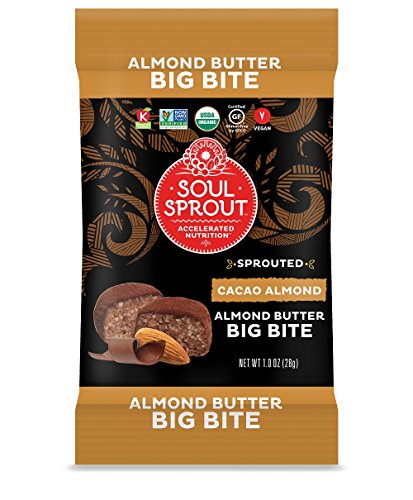 Soul Sprout by Two Moms Organic Sprouted Raw Almond Butter Big Bite, Cacao, 1 Ounce, 12 Count