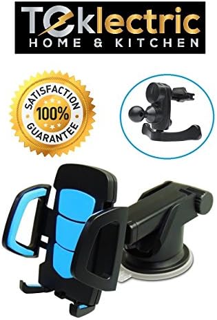 Teklectric 2-in-1 Cell Phone Car Mount - Telescopic Suction Cup Mount + A/C Vent Mount - Fits Any Phone