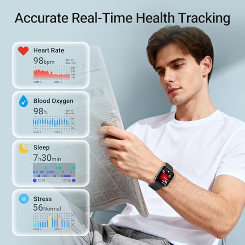 Fitpolo Smart Watch, 1.85" AMOLED Fitness Tracker with Bluetooth Call, Heart Rate/Sleep/SPO₂ Monitor, 100+ Sports Modes, 3ATM Waterproof Smartwatch for Android/iPhone/Samsung, Includes 2 Bands
