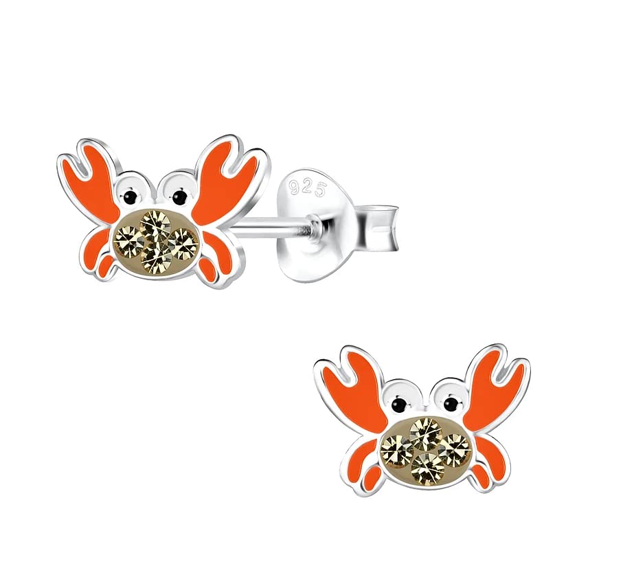 Crab Earrings with Crystal Stones - 925 Sterling Silver