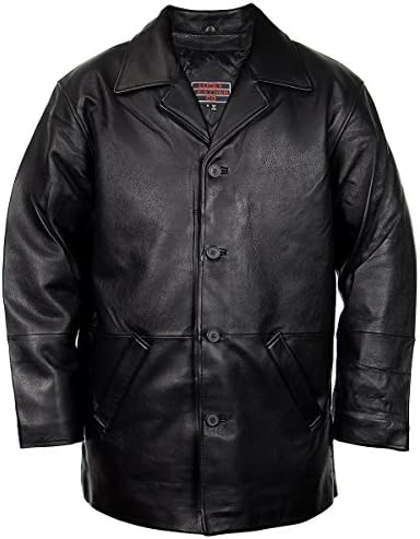 Lucky Leather 960C Mens Black Cowhide Leather Car Coat - Medium