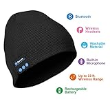 Bluetooth Beanie, Unisex Bluetooth Hat, Rechargeable Bluetooth Cap with Built-in Stereo Speakers, Control Panel, Suitable for Men & Women (Black)