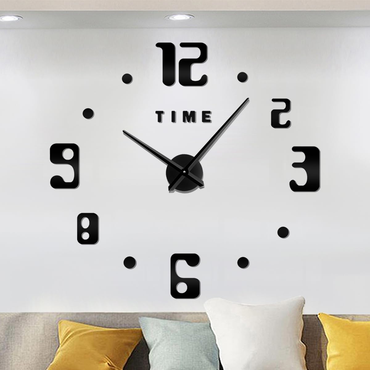 Meyiert DIY Frameless Mute Large Wall Clock Decoration 3D Modern Mirror Effect Acrylic Sticker Metal Big Watches Wall Clock (Black)
