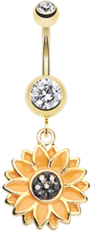 14 GA Golden Beach Sunflower Dangle Belly Button Ring Davana Enterprises (Gold Plated)
