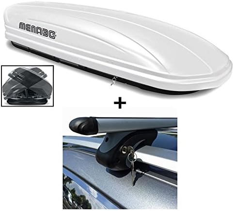 VDP Roof Box White MAA580 Duo Large Roof Box Lockable Roof Bar + Aluminium Roof Rack Bars for Mercedes E Class combi S210 1996-2003 90kg
