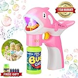 Bubble Machine, Durable Portable Automatic Bubble Blower, Bubble Gun with LED Light Up and Sound Toys Bubble Maker for Kids Boys Girls Birthday Parties Wedding Christmas Pink Dolphin