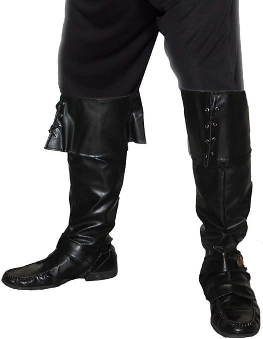 Deluxe Men's Black Pirate Boot Covers Adult Fancy Costume Shoe