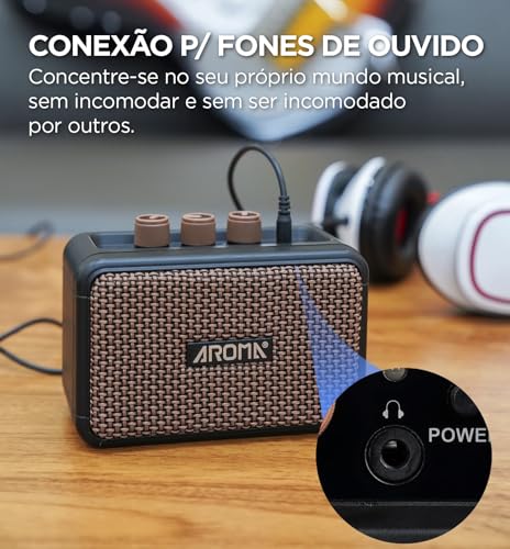 VEDO Amplificador de guitarra Aroma Mini de 5W, amplificador compacto para guitarra elétrica, ideal para prática, com Bluetooth e canais Clean e Overdrive. Portátil.