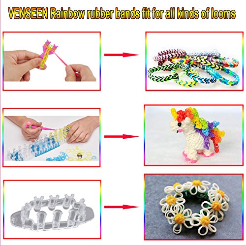 VENSEEN Rainbow Rubber Bands Bracelet Refill Kit, 15000 Loom Bands in 30 Colors with 600 Clips, 6 Hooks