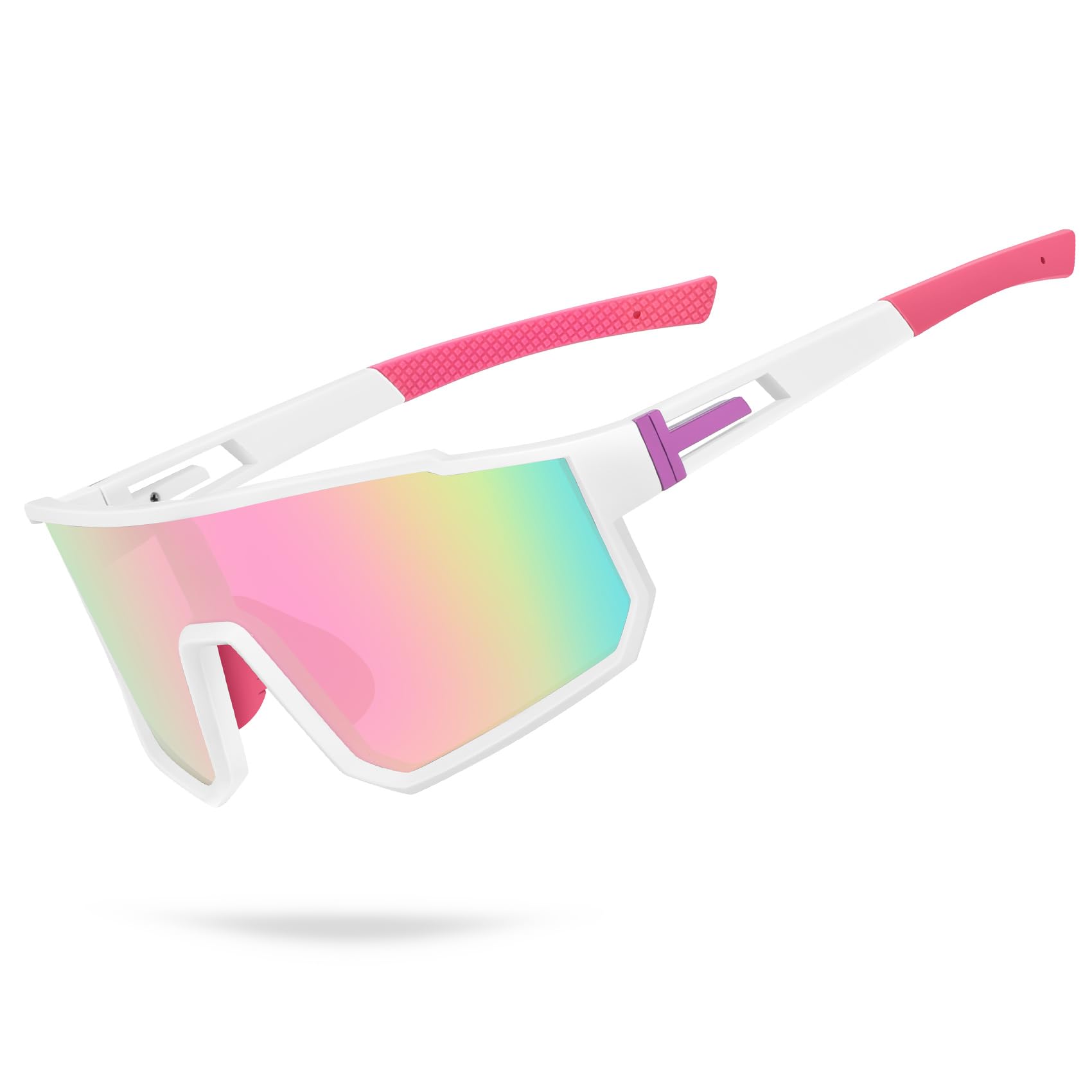 Derowern Youth Baseball Sunglasses, Kids Polarized Sports Sun glasses, TR90 Frame UV400 Protection Softball Cycling Glasses, White Frame Pink Lenses