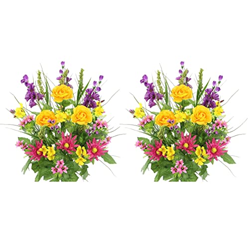 Admired By Nature 2pcs of 30 Stem Artificial Flowers Morning Glory & Ranunculus Bush Spring Faux Flower Arrangement for Indoor Wedding Home Decor, Cemetery Decorations, Summer Mix