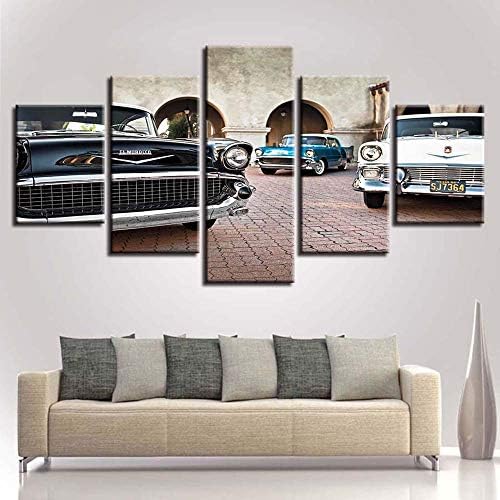 キャンバスウォールアートヴィンテージクラシックアメリカ車の写真は キャンバス地現代のホームインテリアギフトに印刷して ハングに額縁レディ5枚のパネル 20x35 2 20x45 2 20x55 1 B07zyt4mj4 5 142円