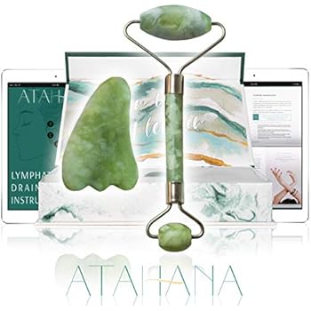 Real Jade Roller & Gua Sha - 100% Real Jade Facial Roller - with Video Tutorial and eBook - Natural Skin Care Tool for Lymphatic Drainage, Face, Neck and Eyes - Wrinkles, Puffiness and Dark Circles