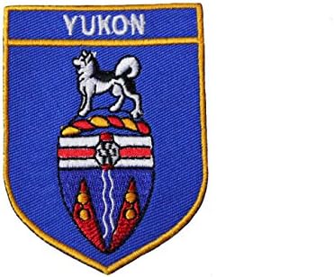 YUKON Blue Shield With Gold Trim Canada Territory Flag 2 1/8" x 2 7/8" Inches Embroidered Iron on Patch Crest Badge. New