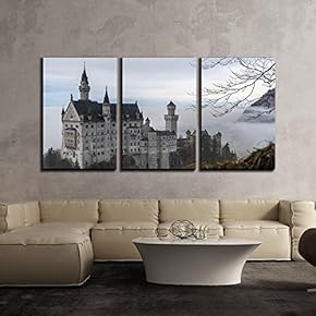 3 Piece Canvas Wall Art - Ancient Castle with Fog - Modern Home Art Stretched and Framed Ready to Hang - 16"x24"x3 Panels